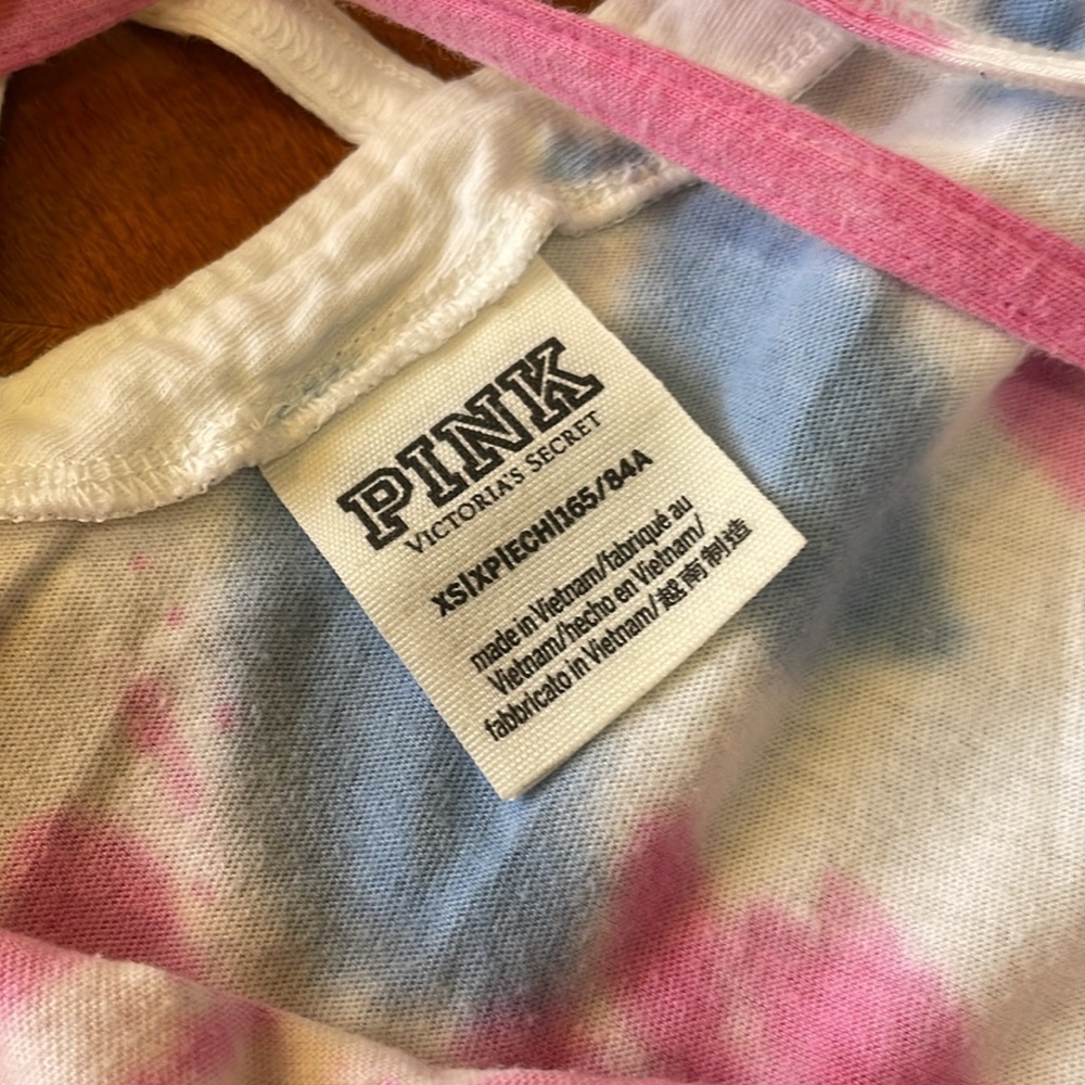 PINK Victoria's Secret Pink, Blue, Yellow, and White Tie-Dye Crop Top XS - Picture 5 of 13